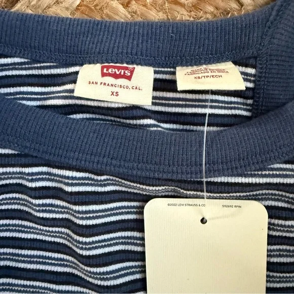 NEW Levi’s XS Blue & White Striped Sleeveless Racerback Dress 90s - Picture 3 of 7
